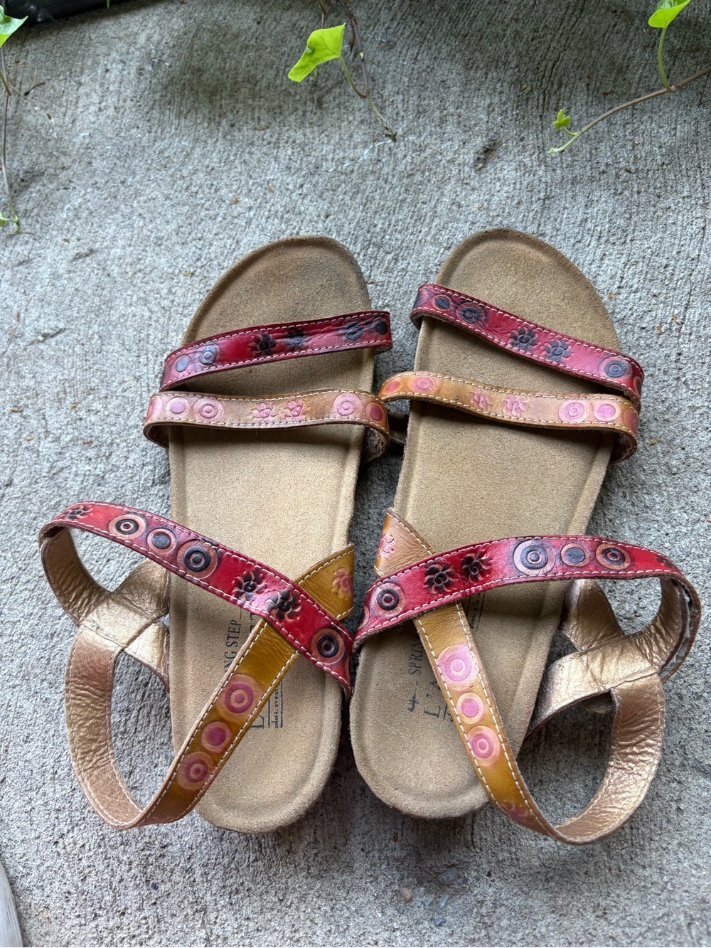 Women's Multicolor Strappy Sandals with Floral Accents - Red & Tan